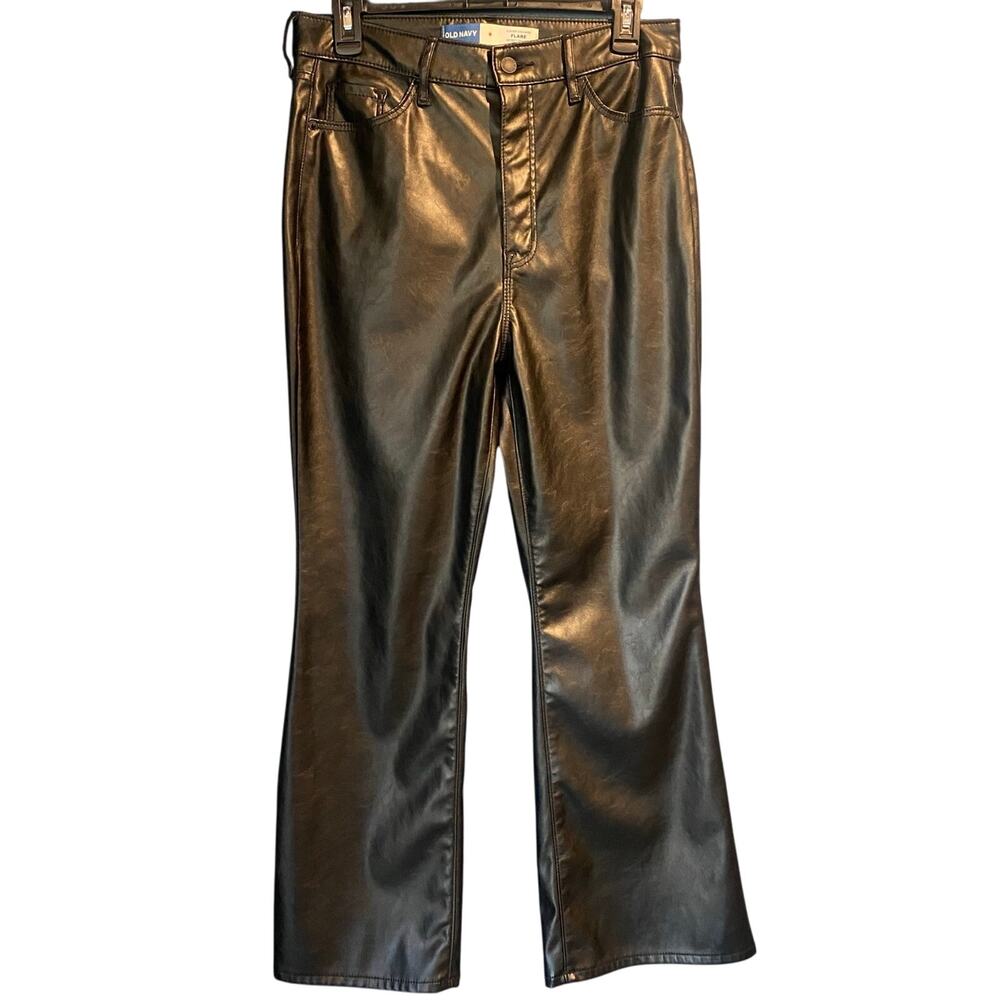 Old Navy Size 8 Higher High Rise Faux Leather Pants Flare Leg Stretchy Comfy